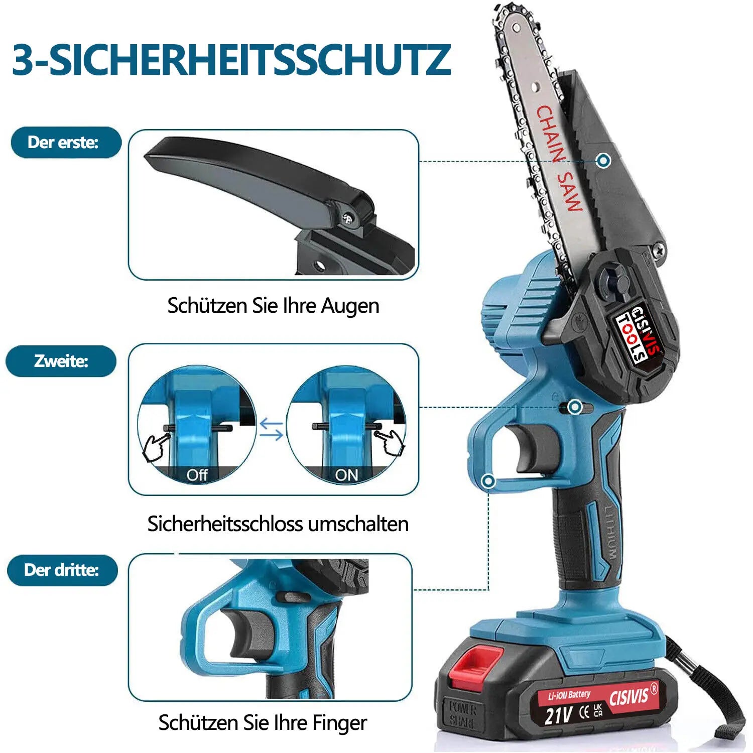 21V Mini Chain Saw Wireless Single Hand Saw for Wood Cutting 4 to 6 Inch