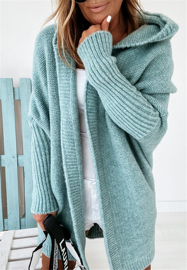 Chic Bat Sleeve Oversized Hooded Cardigan Sweater - LauBelle