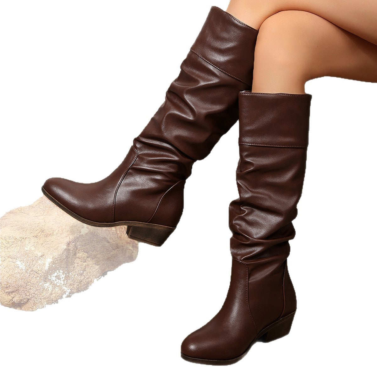 BritChic geplooide laarzen met hoge pijpen – Plus-size dames