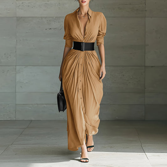 Chic Lapel Belted Shirt Dress – Elegant & Fashionable - LauBelle Brand