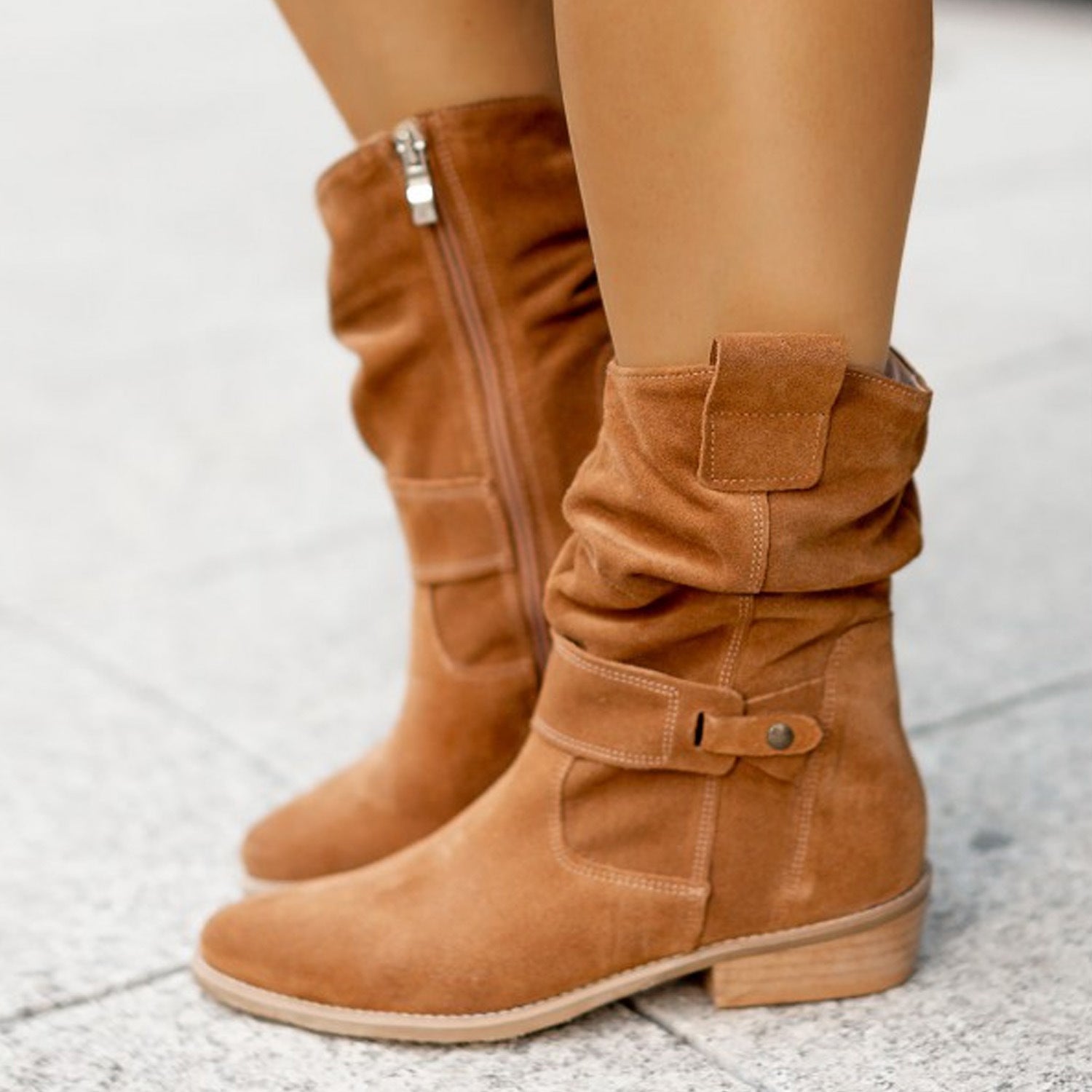 Suede Chic Western Mid-Calf Pointed Toe Boots - LauBelle Brand