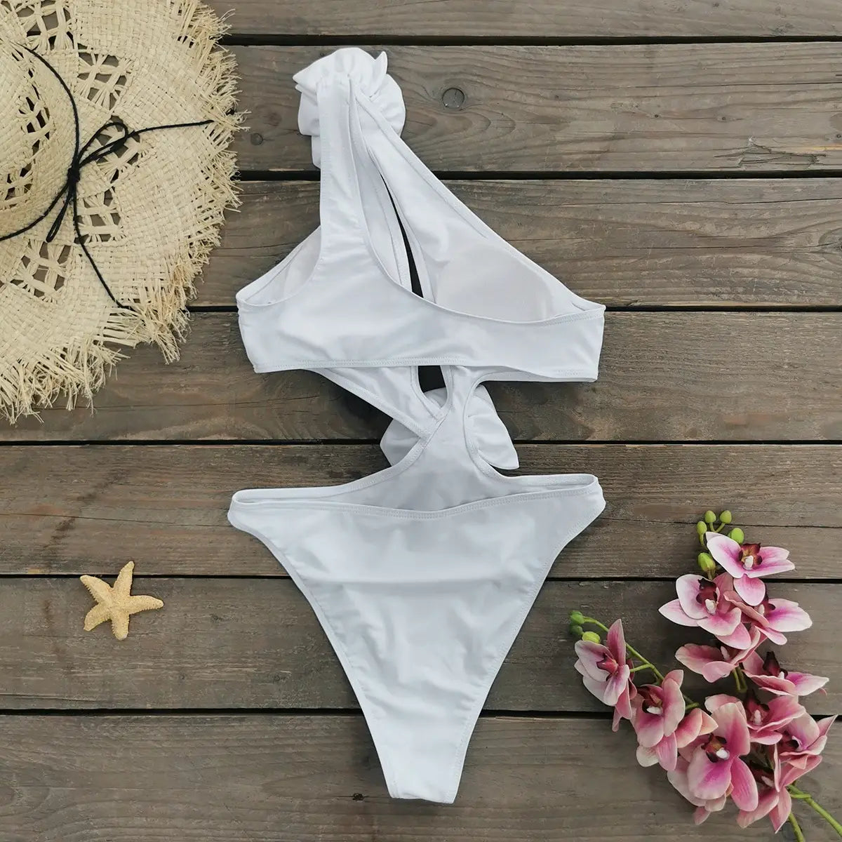 Solid Color Hollow Out One Piece Swimsuit Short Skirt Two-piece Set For Women