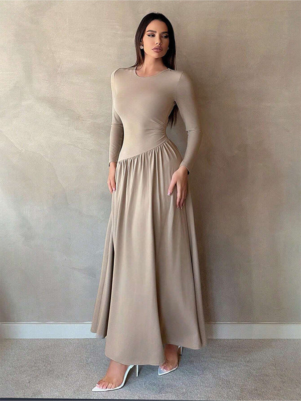 ElegaBase Pleated Solid Maxi Dress - LauBelle Brand