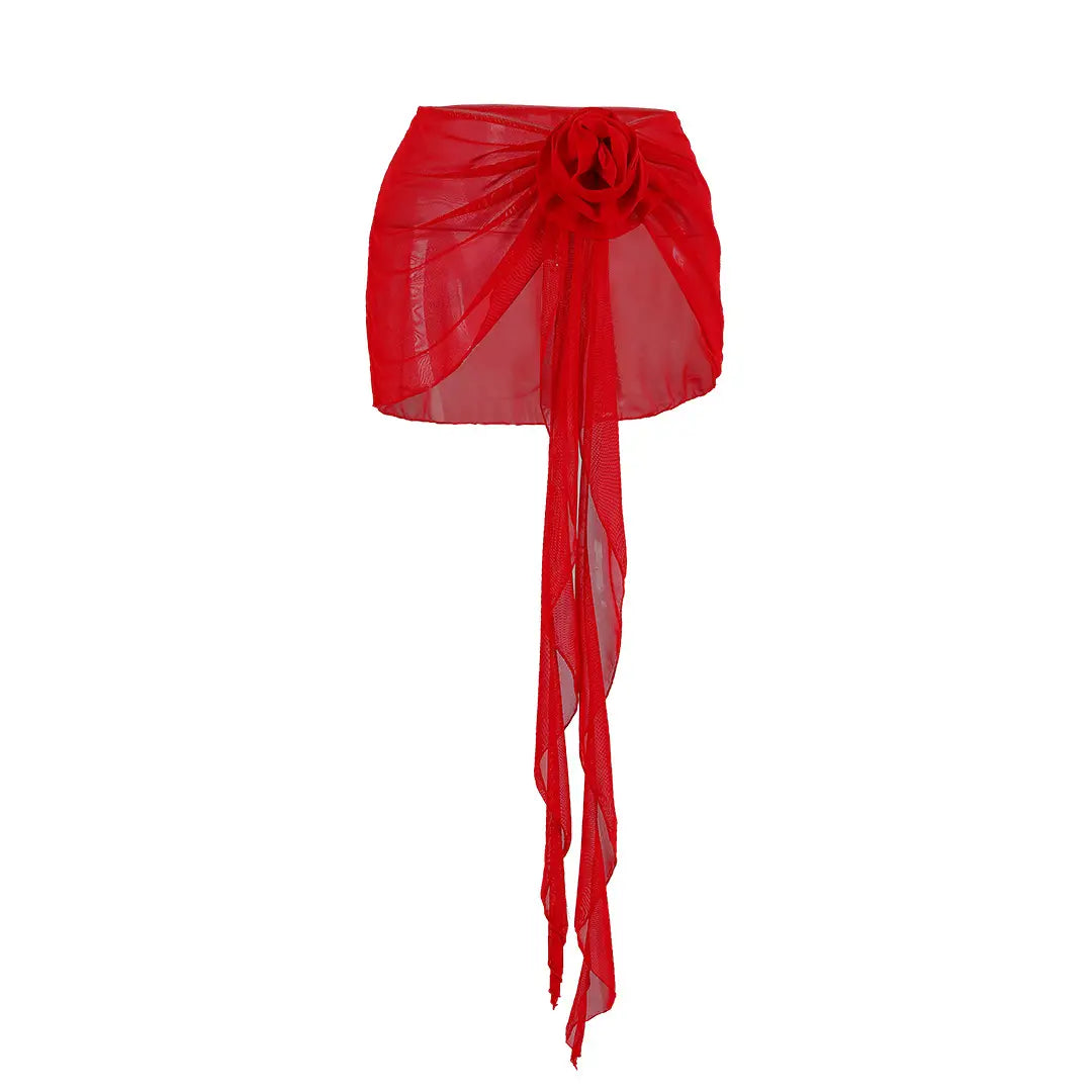 Solid Color Hollow Out One Piece Swimsuit Short Skirt Two-piece Set For Women