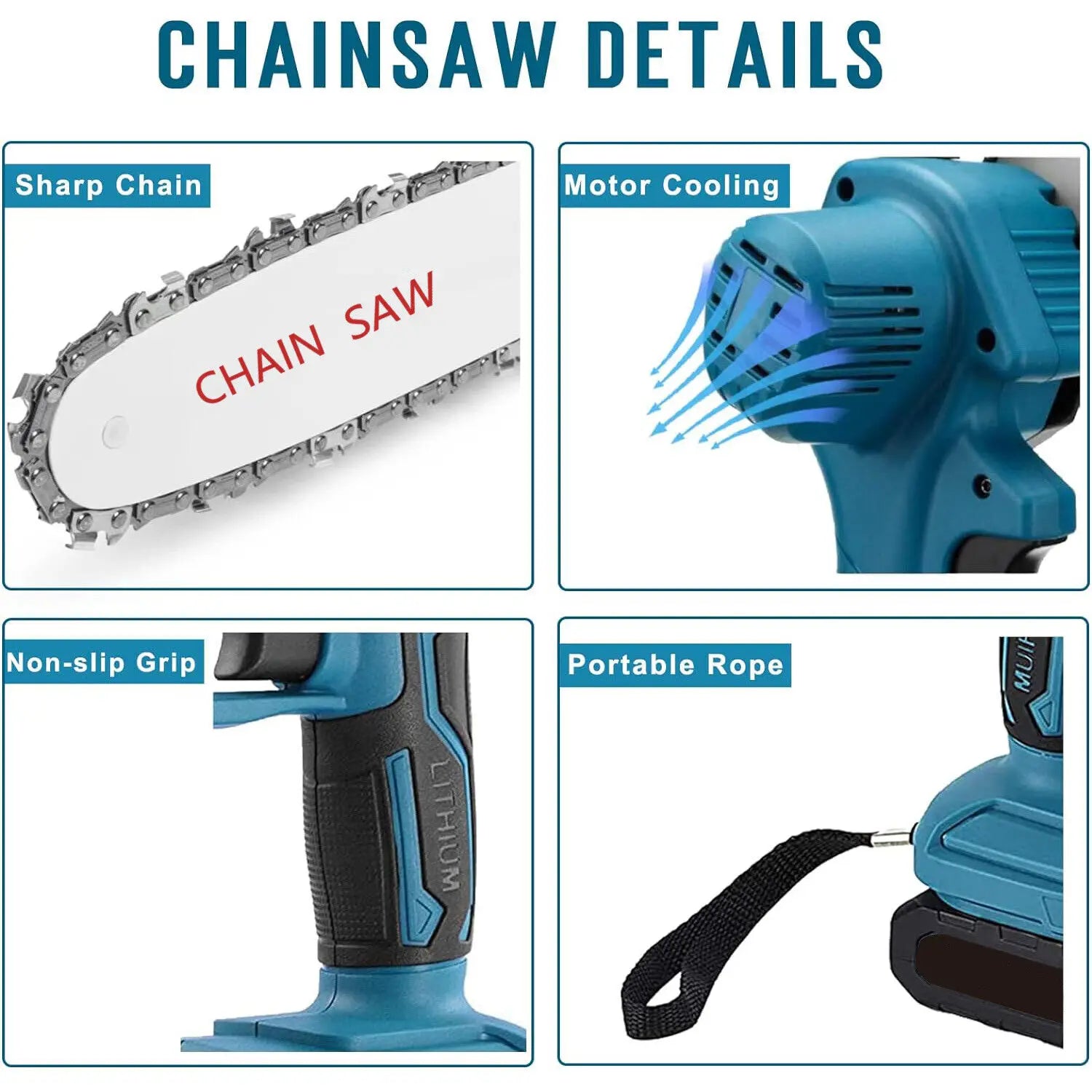 21V Mini Chain Saw Wireless Single Hand Saw for Wood Cutting 4 to 6 Inch