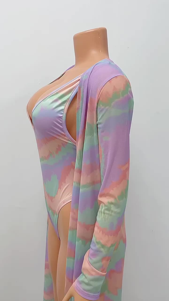Women’s V-Neck Swimsuit Two Piece Long Sleeve Cape
