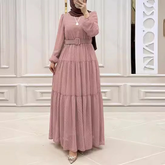 Elegant Femme: Pure Color Belted Robe Dress - LauBelle Brand