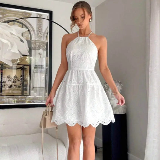 Elegance A-Line: Lace Patchwork High Waist Dress