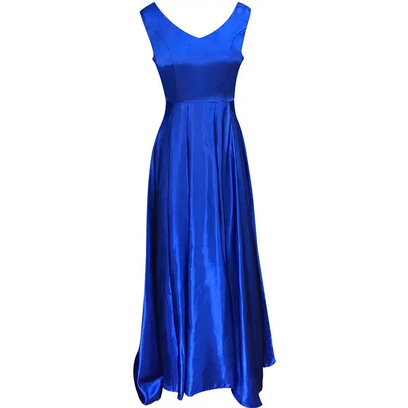 Elegance Bow: Deep V Backless Ball Gown Dress - Blue / S
