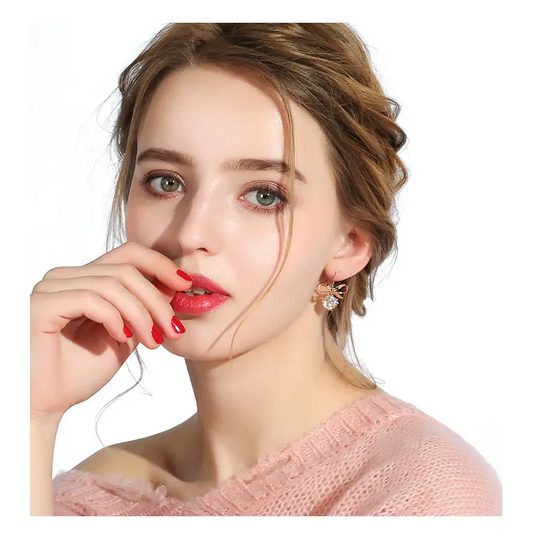 Elegance Bow: Graceful Short Earrings - Champagne Gold