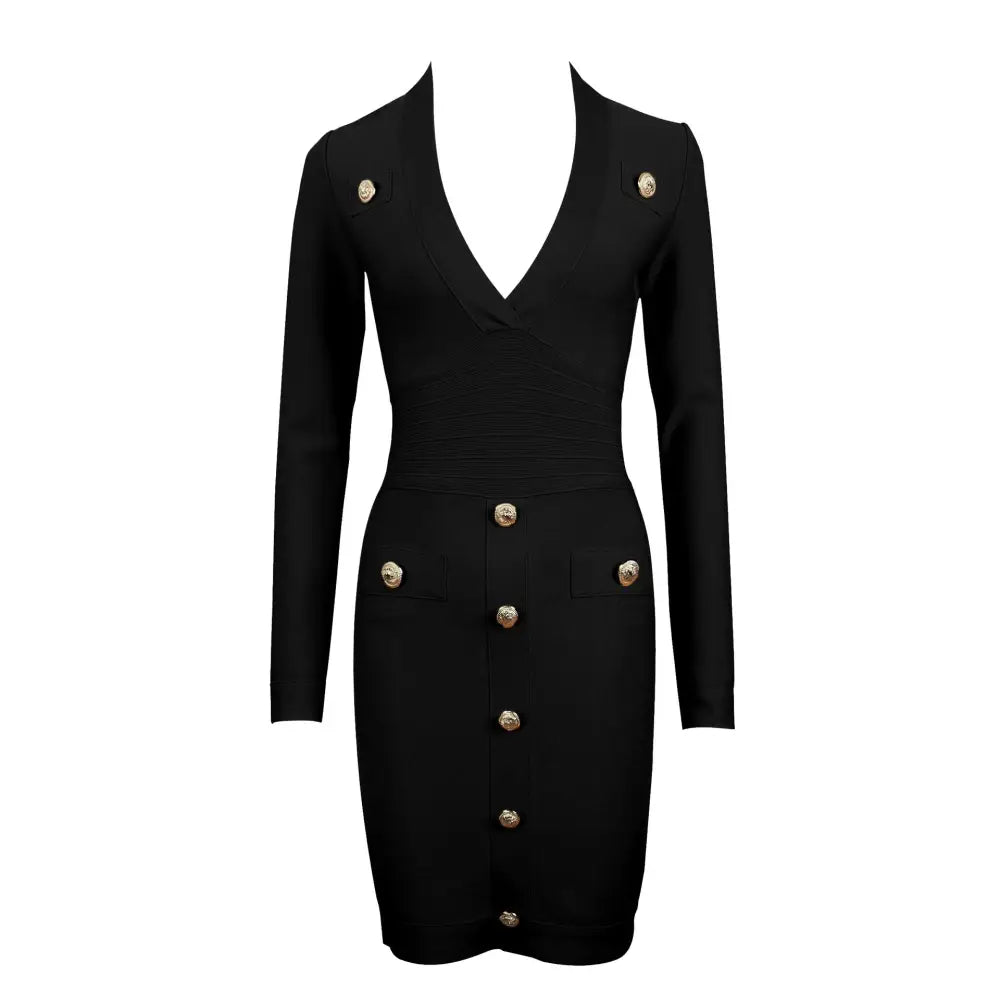 Elegance: Slim Fit Long-Sleeve Dress - Black / XS