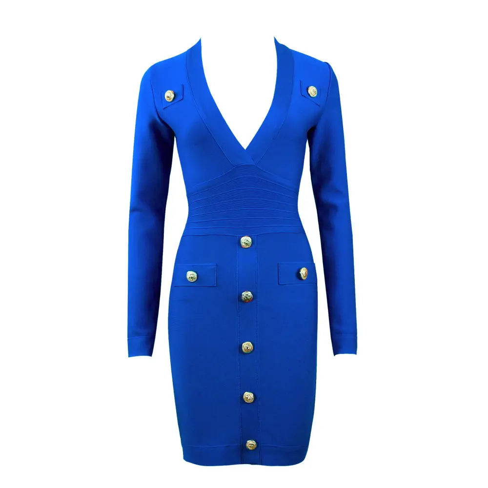 Elegance: Slim Fit Long-Sleeve Dress - Blue / XS