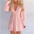 Elegance: V-Neck Lace Puff Sleeve Butterfly Dress - Pink / S - 4
