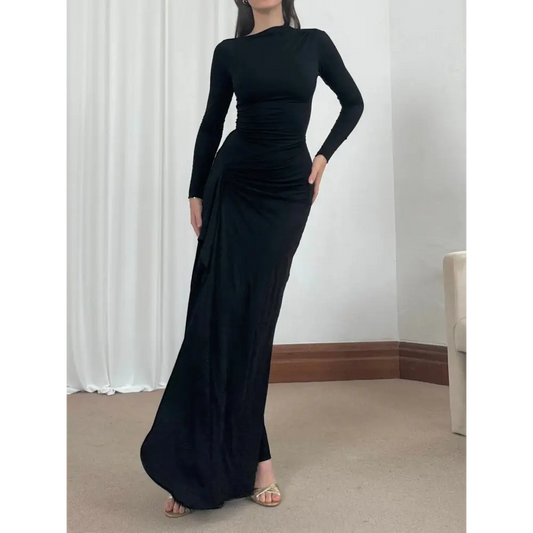 EleganceFlow: Asymmetric Long-Sleeve Dress