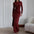 EleganceFlow: Asymmetric Long-Sleeve Dress - Wine Red / S