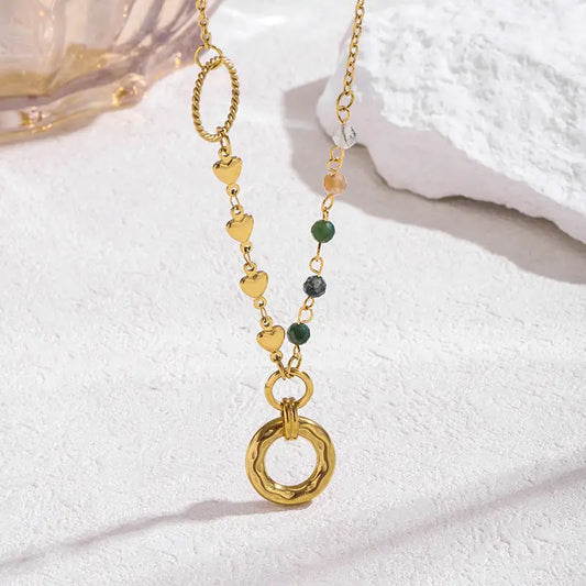 EleganceLink Gold Beaded Stainless Steel Necklace - Gold
