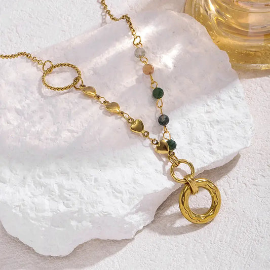 EleganceLink Gold Beaded Stainless Steel Necklace - Gold