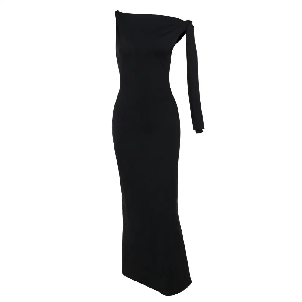 EleganceOne: Ribbon One-Shoulder Evening Dress - black / XL