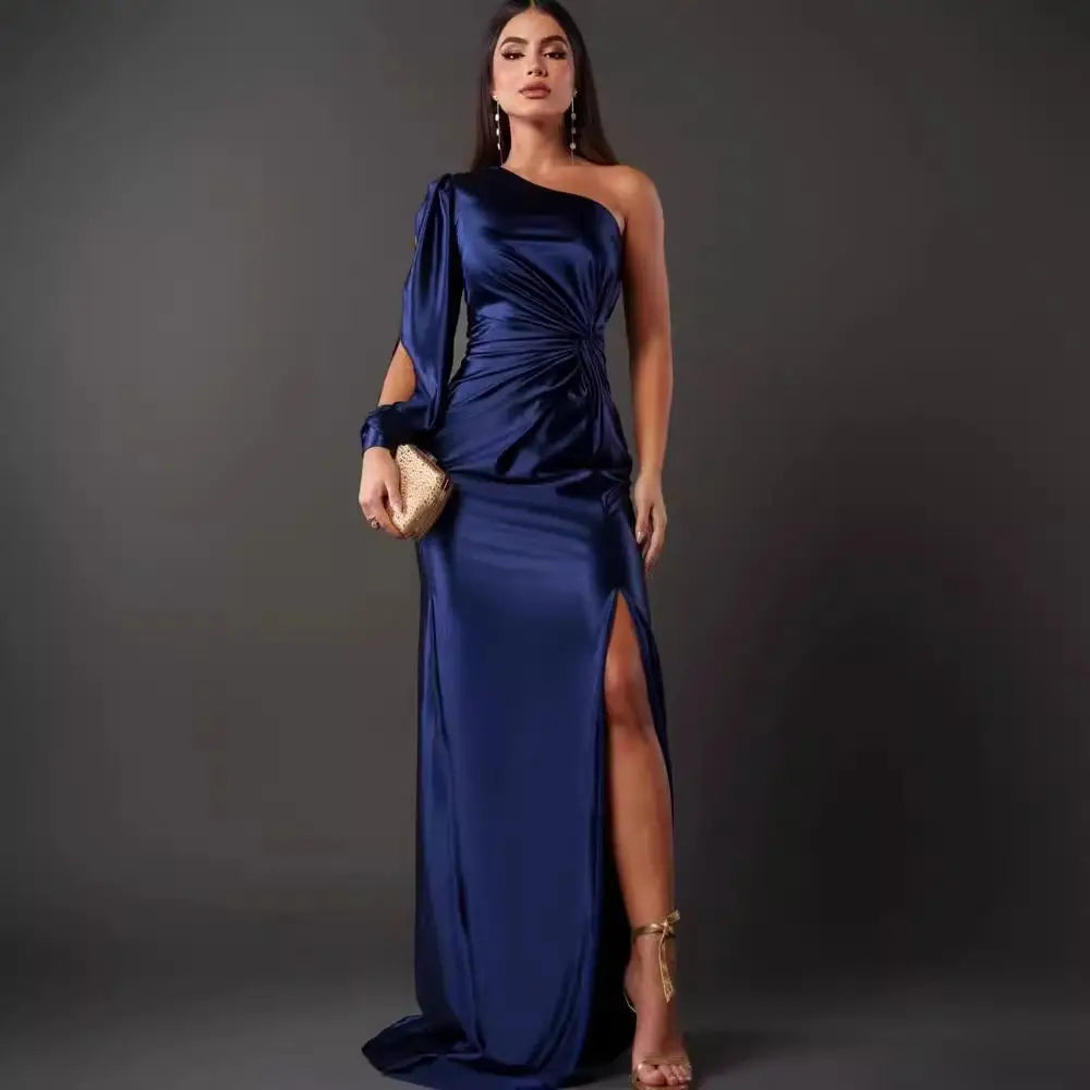 EleganceOne: Women’s Luxe Split One-Shoulder Dress