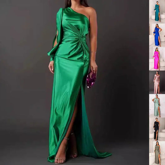 EleganceOne: Women’s Luxe Split One-Shoulder Dress