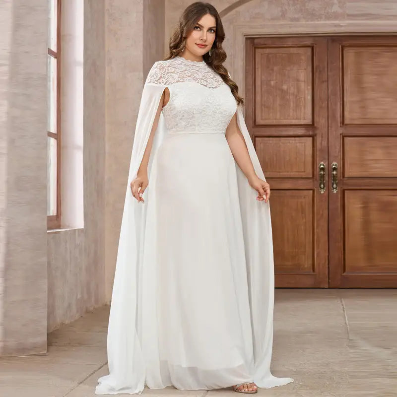 ElegancePlus Chiffon Lace Cloak Dress