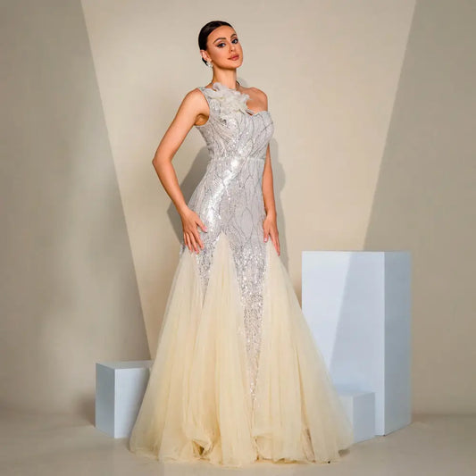 Elegant Apricot High Waist Long Sequin Skirt Polyester Sleeveless Dress