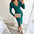 ELEGANTIA: V-Neck Long Sleeve Dress - A5095 Green / S