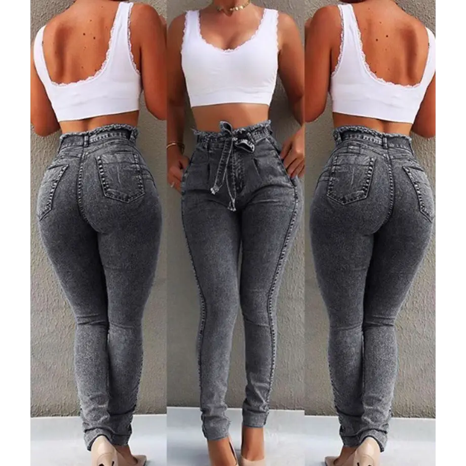 Elevate: Women’s High-Waist Stretch Jeans & Belt - Gray / S