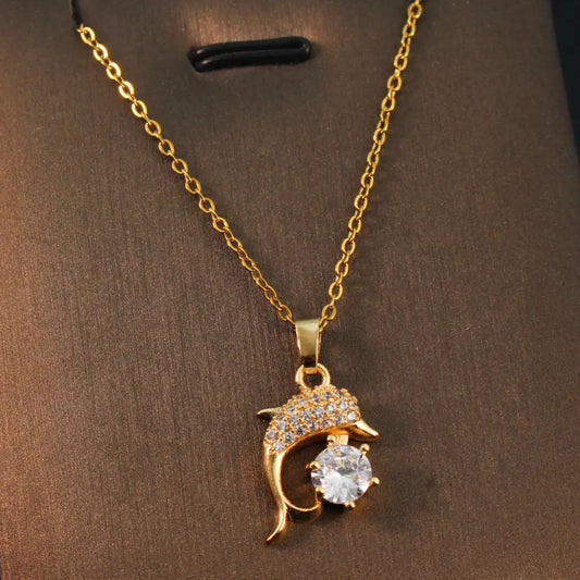 Elite Fashion Steel Necklace - Dolphin Gold