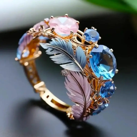 Embossed Feather Motif Ring in Intricate Design