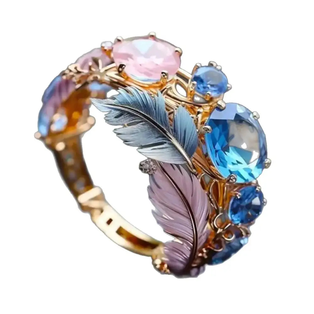 Embossed Feather Motif Ring in Intricate Design