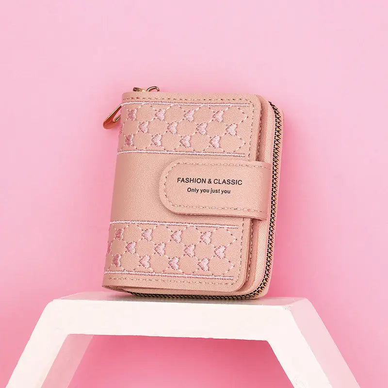 Embroidered PU Leather Short with Polyester Lining for Women - Light Pink