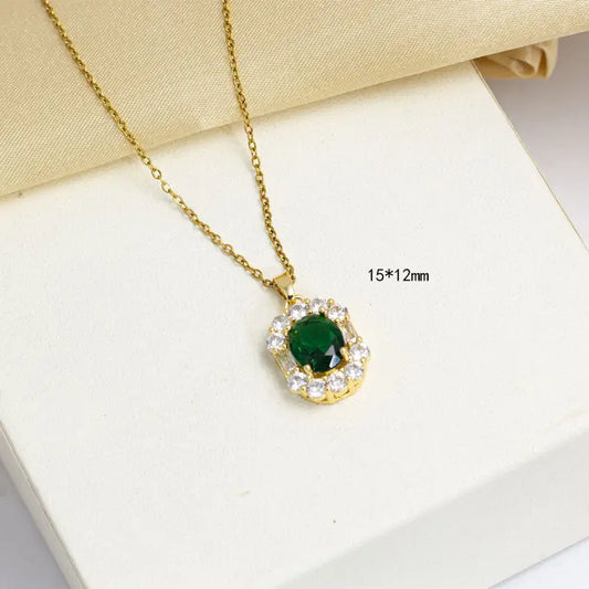 Emerald Inlay Jewelry Set with Necklace Studs and Ring