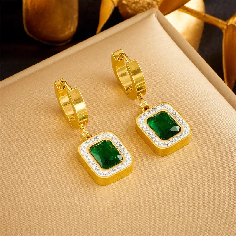 Emerald Zirconia Pendant & Earrings Set - Necklace And Earrings suit