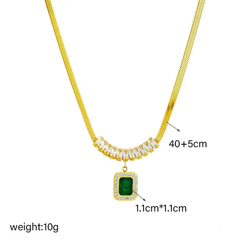 Emerald Zirconia Pendant & Earrings Set - Necklace And Earrings suit