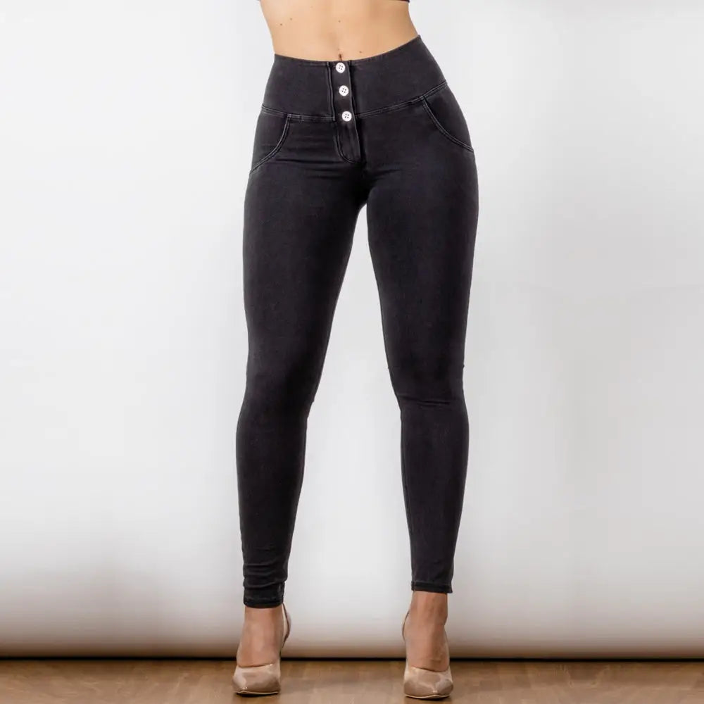 EmpowerLift High Waist Button-Up Jeans - Black / 3XL - 4