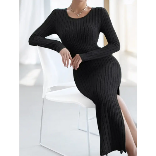 Eternal Elegance: Long-Sleeve Solid Dress - 4