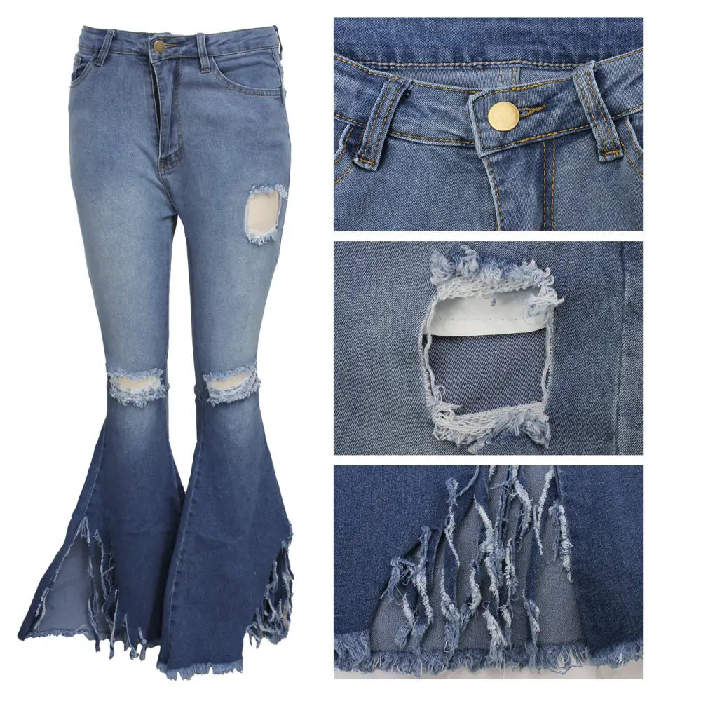 Euro-Am Hole-Knee Wide Leg Jeans