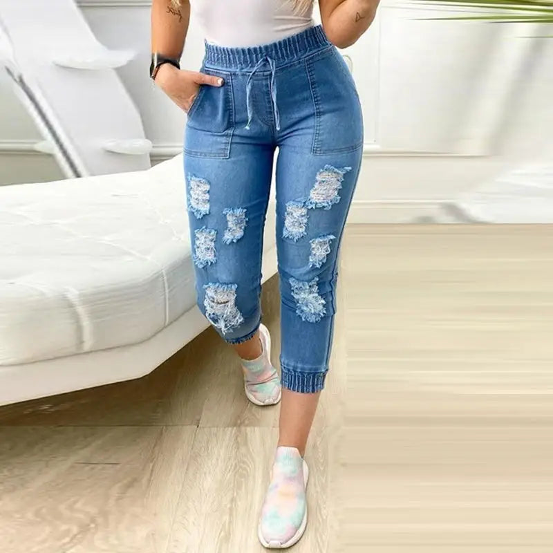 Euro-Ameri Chic: Blue Distressed Denim Jeans