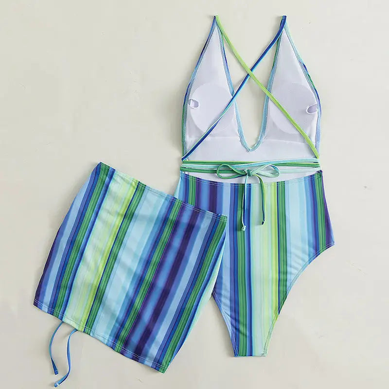 European And American Ladies Two-piece Skirt Drawstring Backless Sexy Swimsuit