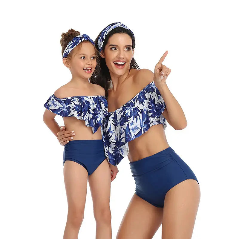 European and American new parent-child bikini - Blue / 100 / Child