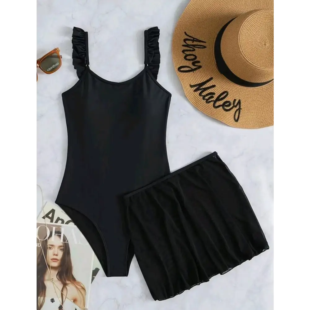European And American Printed One-piece Bikini Swimsuit - Black / S