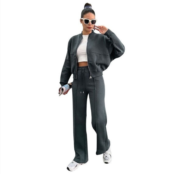 VivaFlex Women's Zipper Jacket & Wide Leg Pant Set - LauBelle Brand