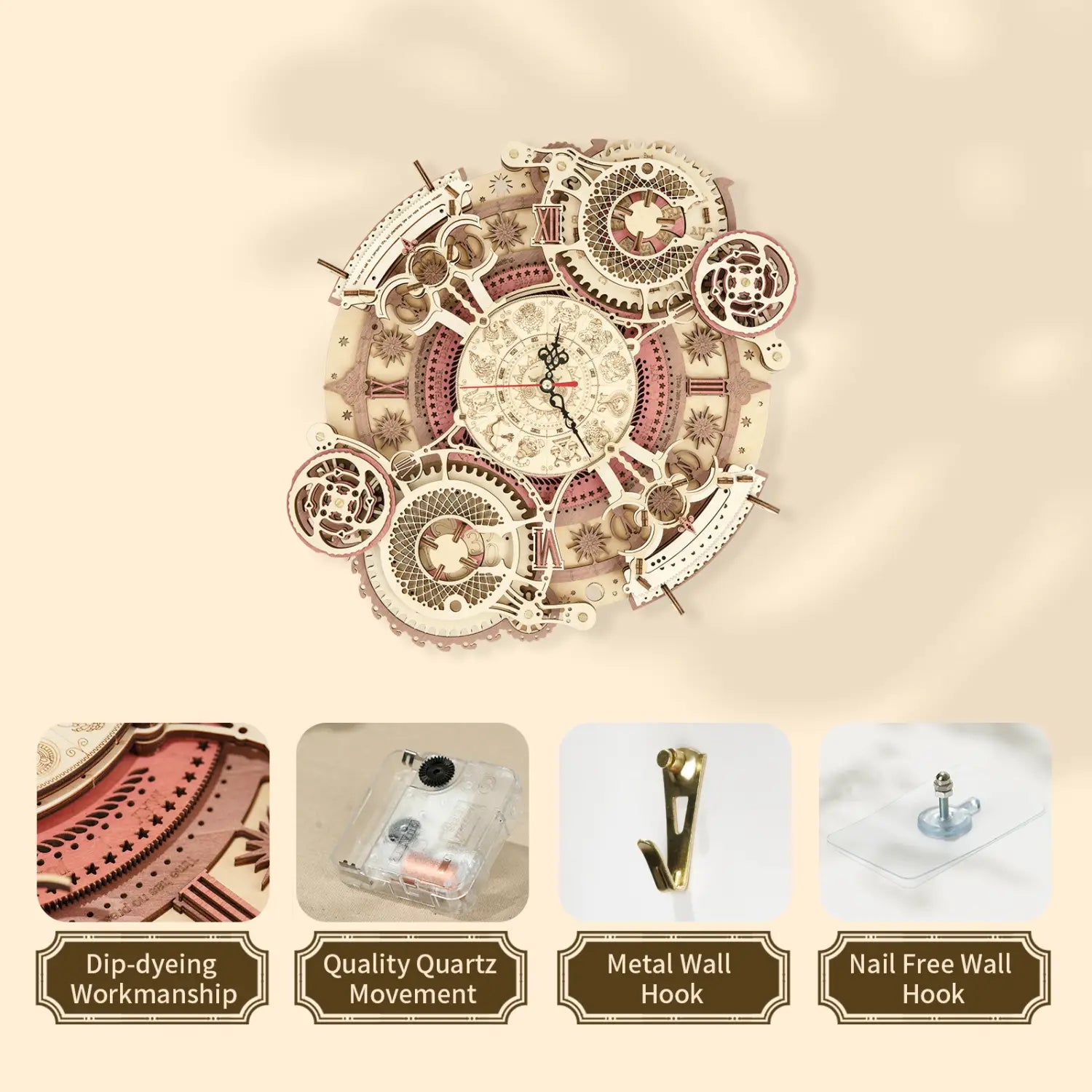 Zodiac Wooden Wall Clock Assembly Kit 168 Pieces