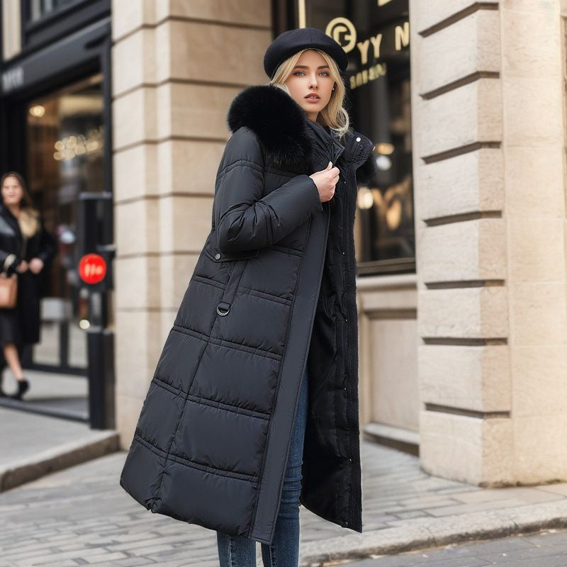 Fur Hooded Belted Winter Slim Long Coat for Women - LauBelle Brand