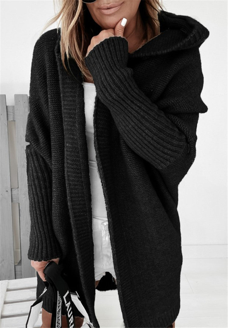 Chic Bat Sleeve Oversized Hooded Cardigan Sweater - LauBelle