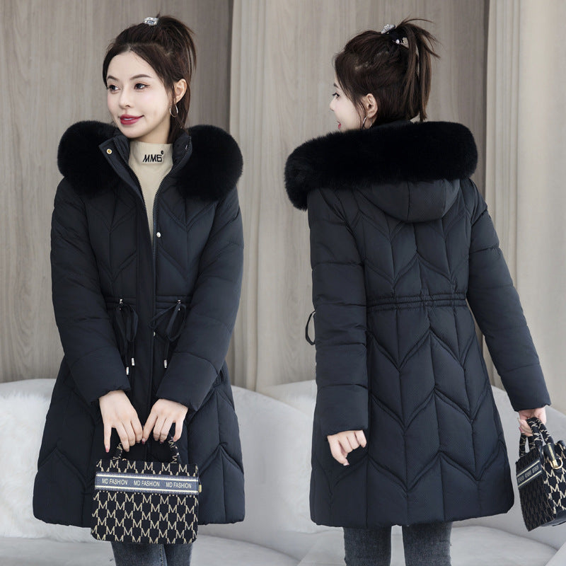 Arctic Luxe: Mid-Length Fur Collar Cotton Coat - LauBelle Brand