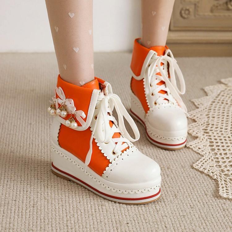 Chic Stride: Colorblock Lace-Up Wedge Sneakers - LauBelle