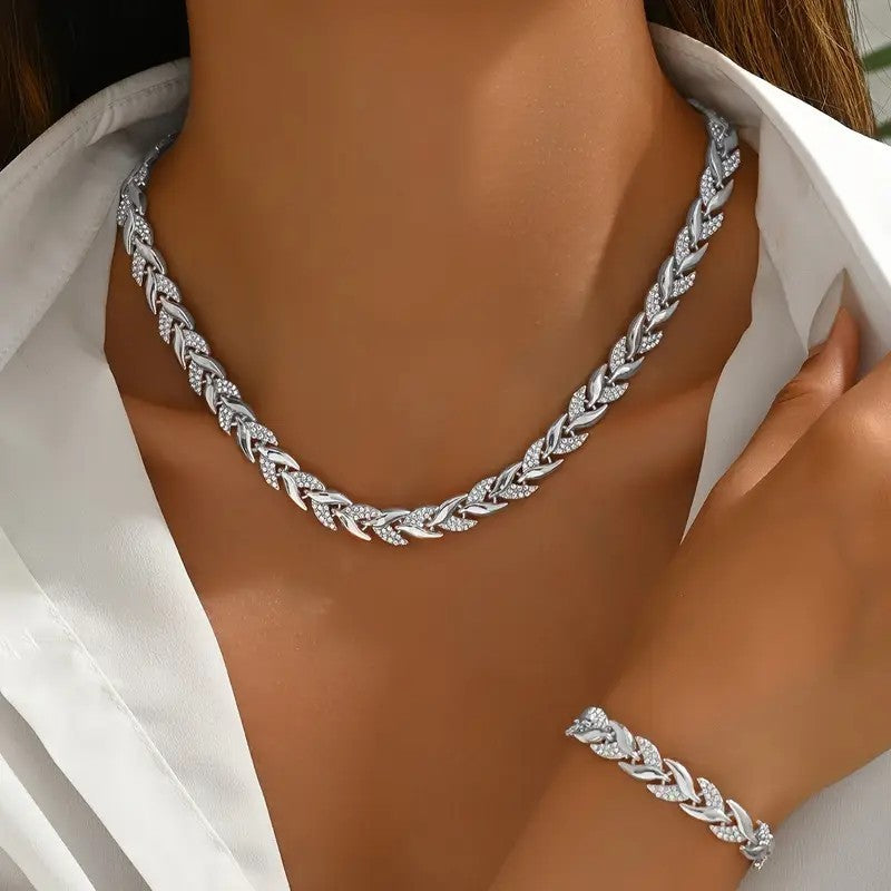 Willow Luxe: Women's Diamond Leaf Bracelet Necklace - LauBelle Brand