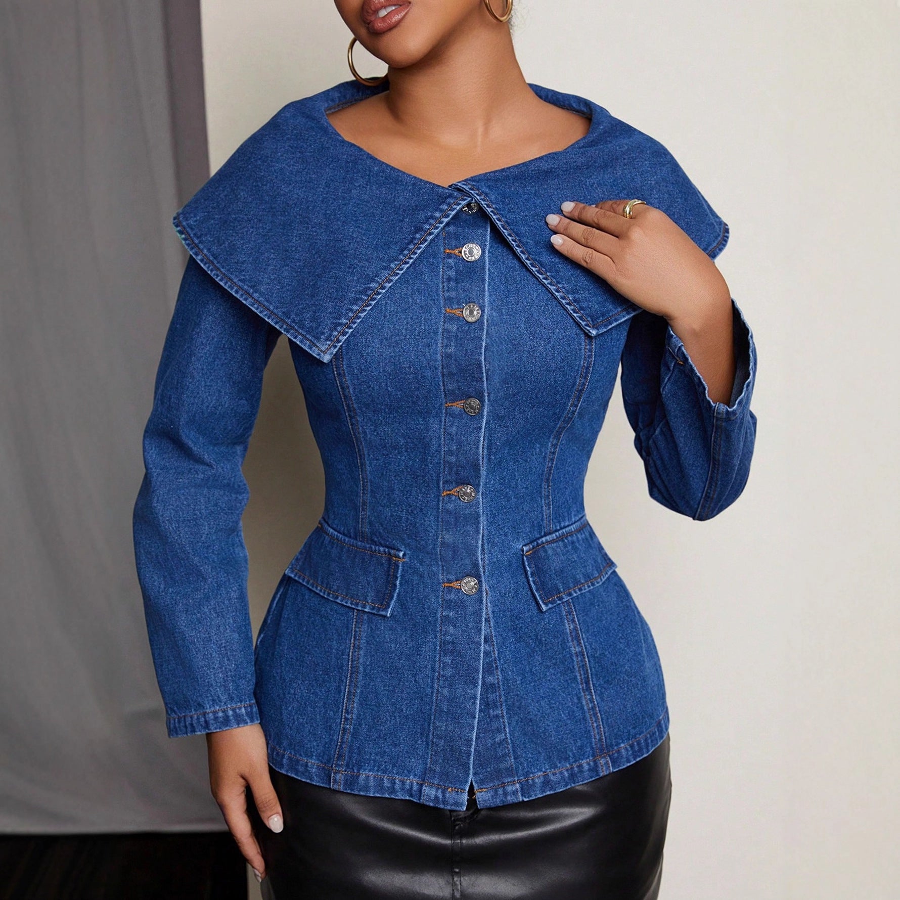 RadiantLuxe: Sunlit Denim Lapel Coat - LauBelle Brand